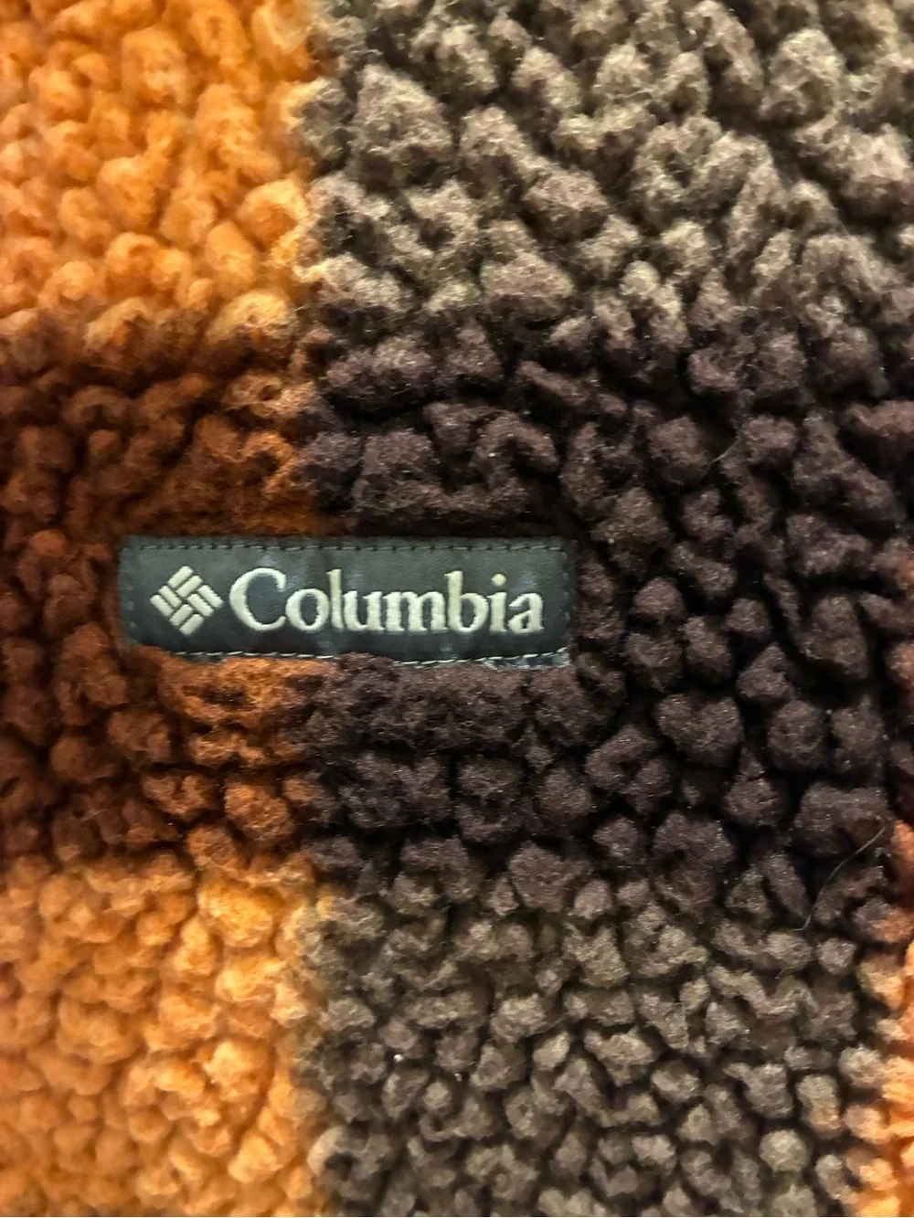 Columbia women’s Orange and Brown Plaid Sherpa Jacket